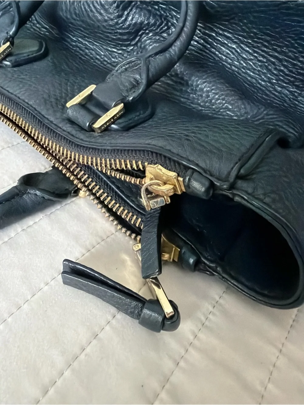 Tory Burch - Black Pebbled Leather Satchel with Gold Hardware - Picture 3 of 15
